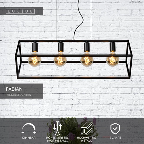 Lucide FABIAN - Pendelleuchten - 4xE27 - Schwarz - USP